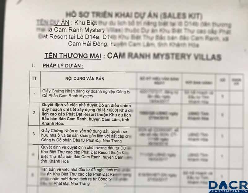 Pháp lý biệt thự Cam Ranh Mystery Hưng Thịnh
