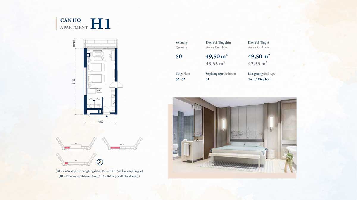 thiết kế căn hộ du lịch H1 Cam Ranh Bay