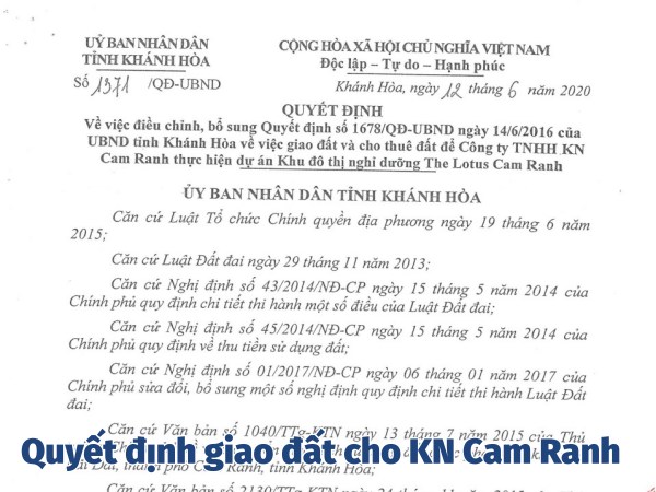 quyết định giao đất cho KN Cam Ranh