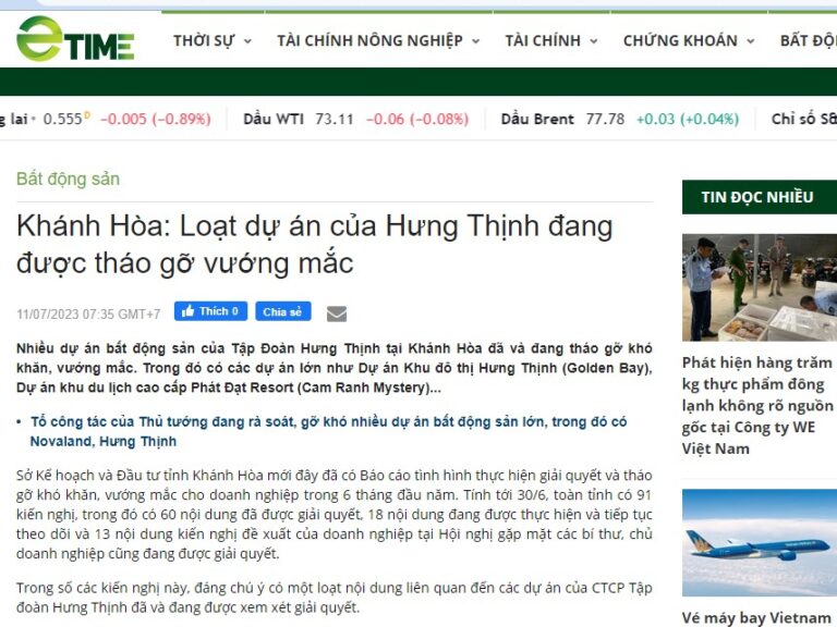 dự án Hưng Thịnh đang được tháo gỡ vướn mắc